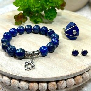3 piece Silpada lazuli blue lapis set ring bracelet earrings lot